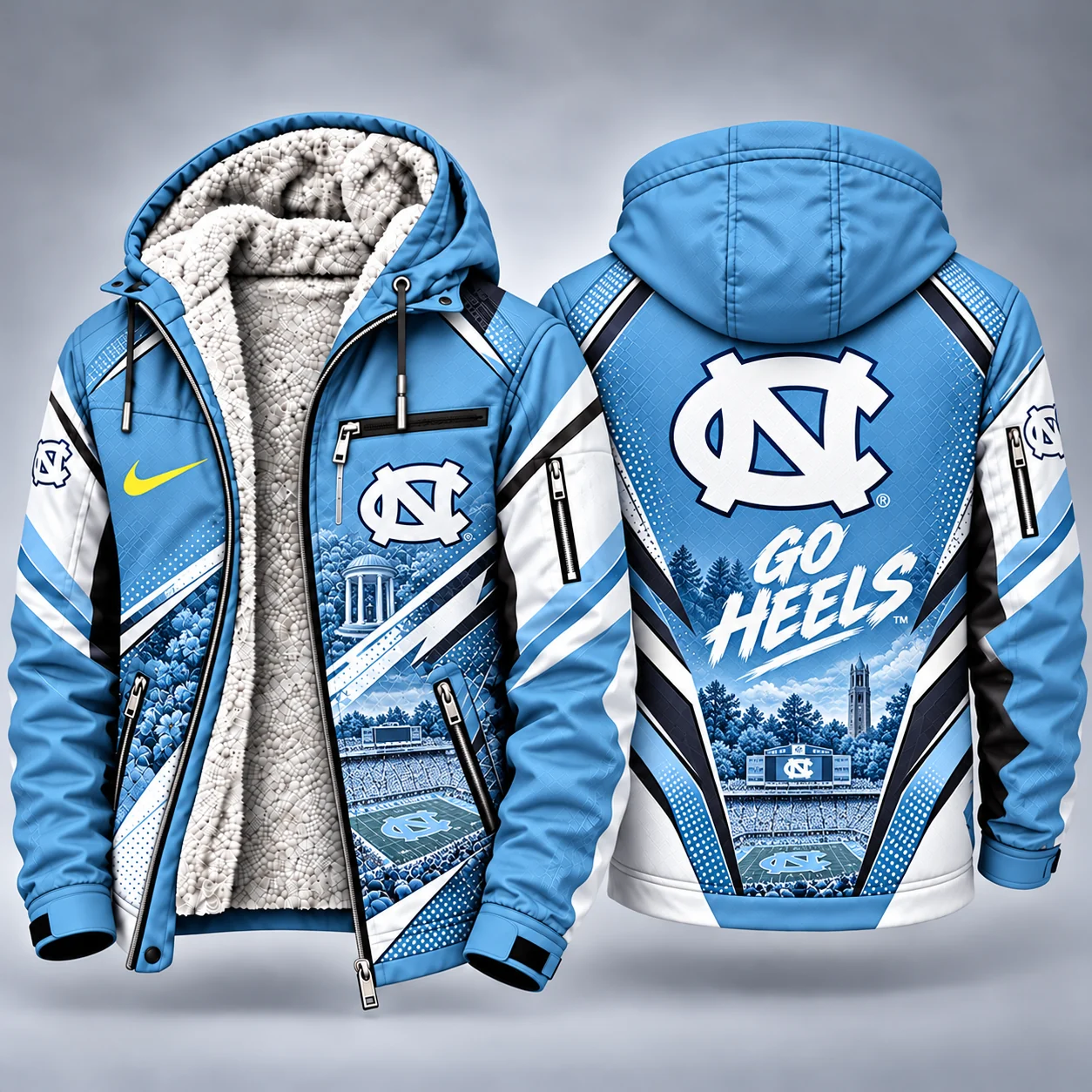 North Carolina Tar Heels Men's Christmas Graphic Hooded Winter Coat – Festive Holiday Edition