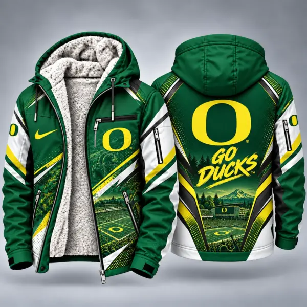 Oregon Ducks Men's Christmas Graphic Hooded Winter Coat – Festive Holiday Edition
