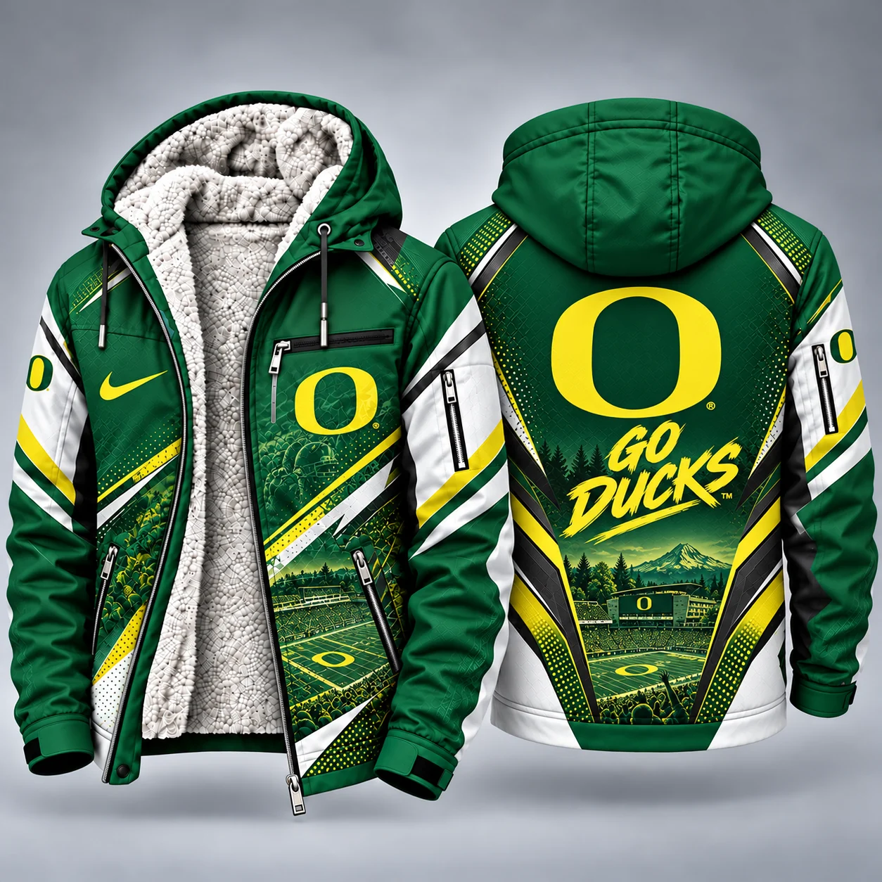 Oregon Ducks Men's Christmas Graphic Hooded Winter Coat – Festive Holiday Edition