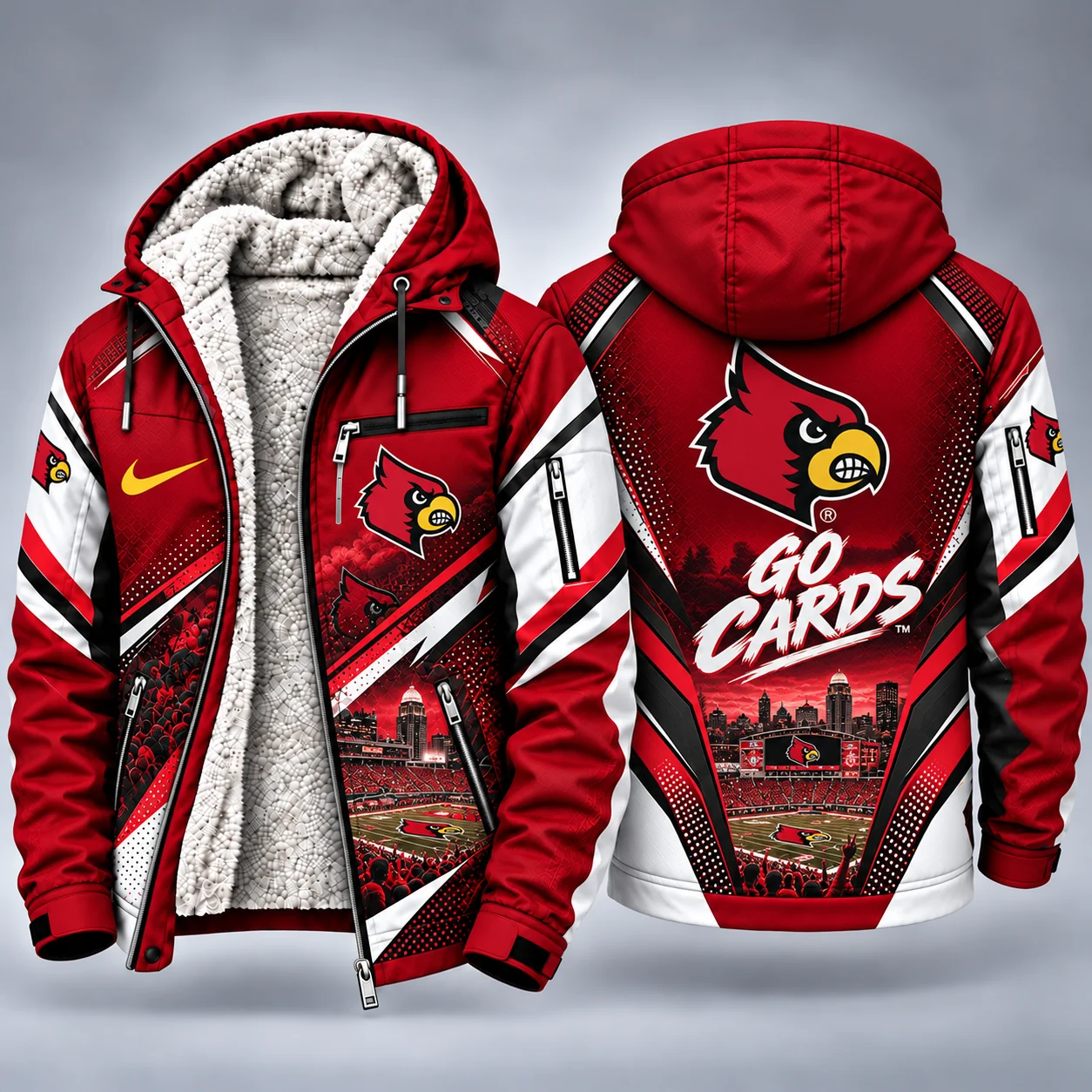 Louisville Cardinals Men's Christmas Graphic Hooded Winter Coat – Festive Holiday Edition