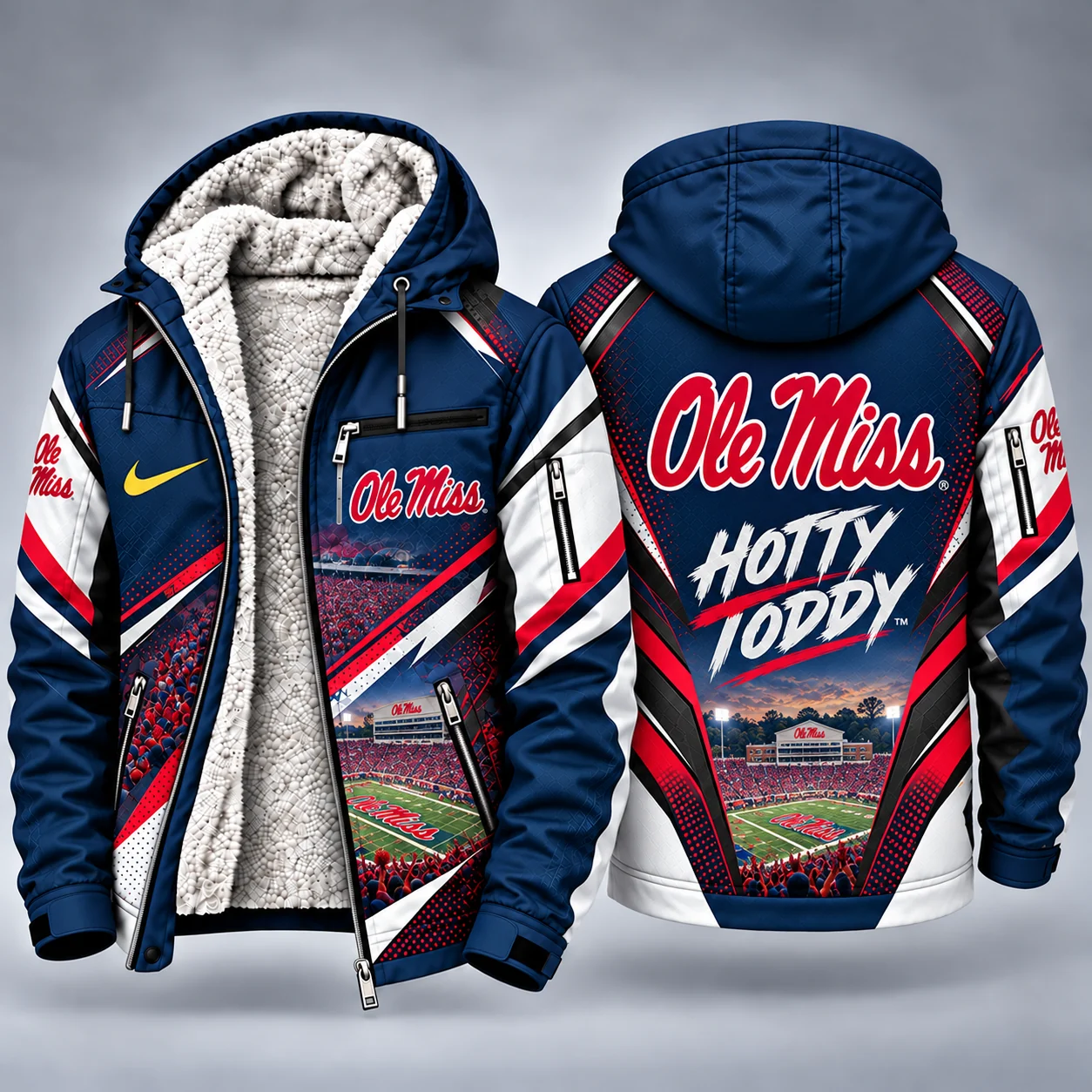 Ole Miss Rebels Men's Christmas Graphic Hooded Winter Coat – Festive Holiday Edition