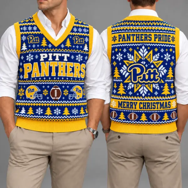 Pittsburgh Panthers Christmas Argyle Football Fan V-Neck Sleeveless Knit Vest