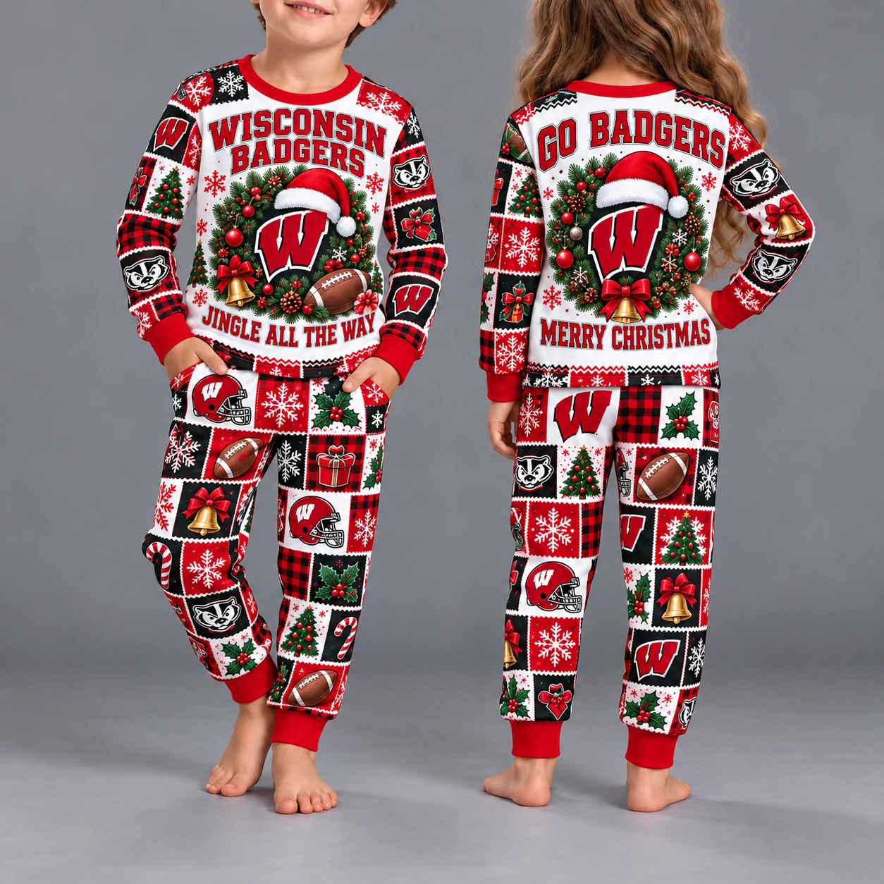 Wisconsin Badgers Kids Christmas Pajama Set