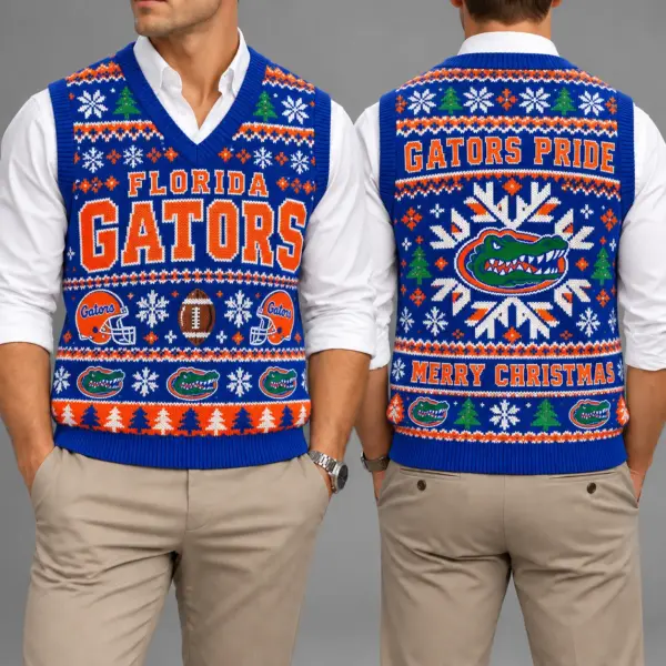 Florida Gators Christmas Argyle Football Fan V-Neck Sleeveless Knit Vest