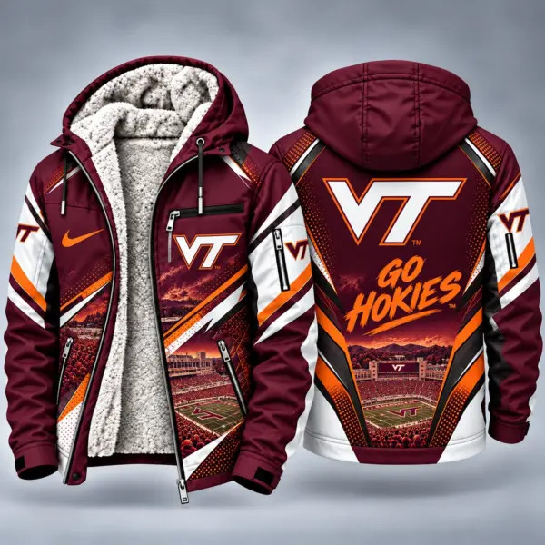 Virginia Tech Hokies Men's Christmas Graphic Hooded Winter Coat – Festive Holiday Edition