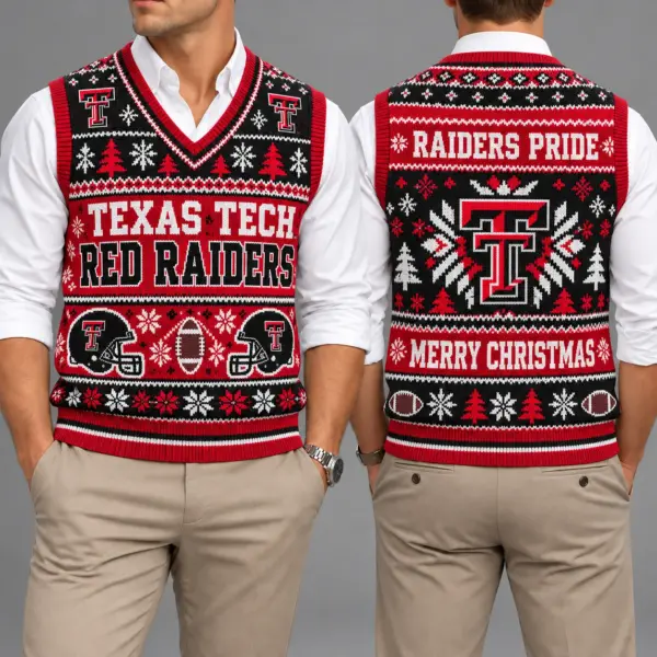 Texas Tech Red Raiders Christmas Argyle Football Fan V-Neck Sleeveless Knit Vest