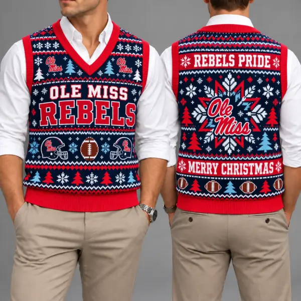 Ole Miss Rebels Christmas Argyle Football Fan V-Neck Sleeveless Knit Vest