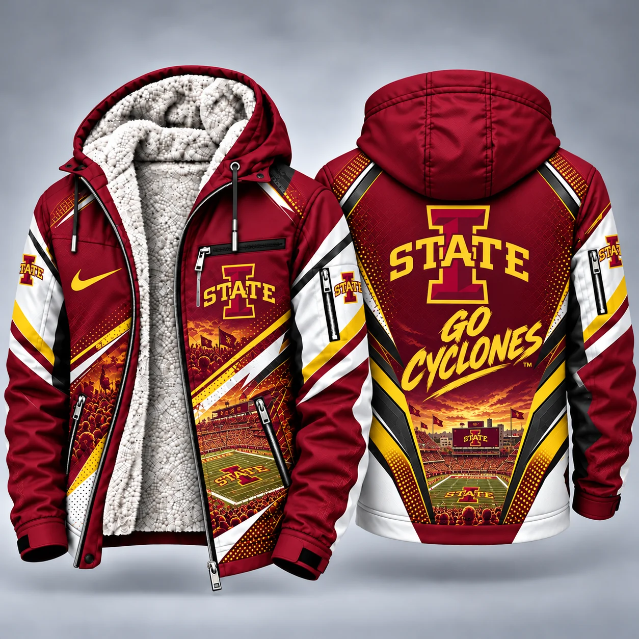 Iowa State Cyclones Men's Christmas Graphic Hooded Winter Coat – Festive Holiday Edition
