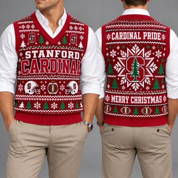 Stanford Cardinal Christmas Argyle Football Fan V-Neck Sleeveless Knit Vest