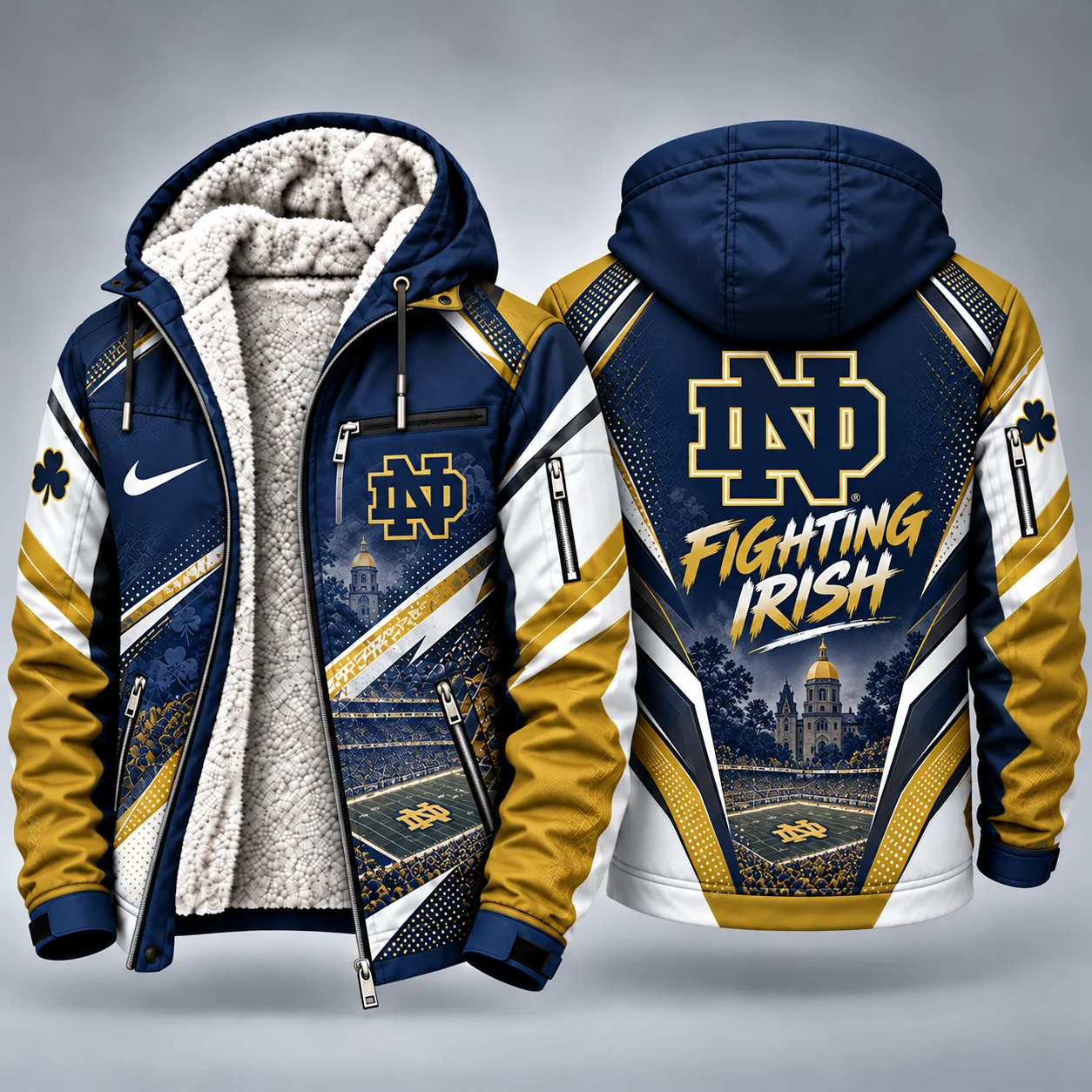 Notre Dame Fighting Irish Men's Christmas Graphic Hooded Winter Coat – Festive Holiday Edition