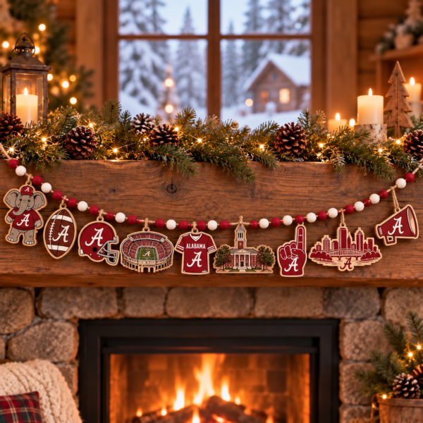 Alabama Crimson Tide Wooden Christmas Garland – Football Team Holiday Hanging Decorations