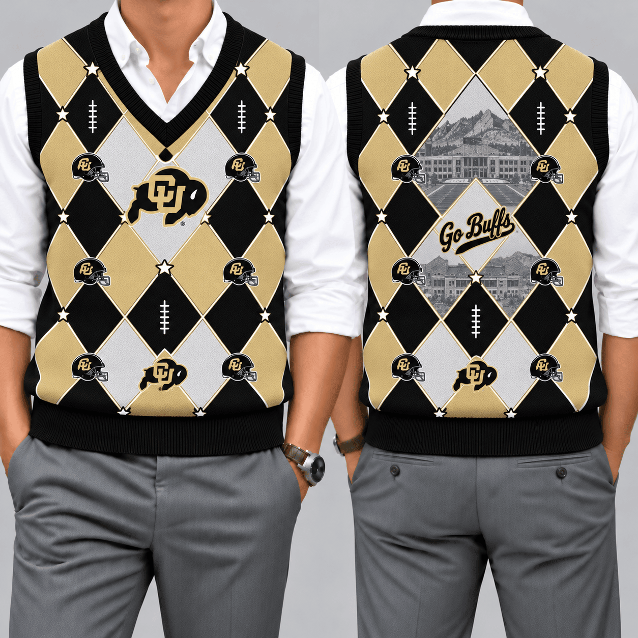 Colorado Buffaloes Team Argyle Football Fan V-Neck Sleeveless Knit Vest