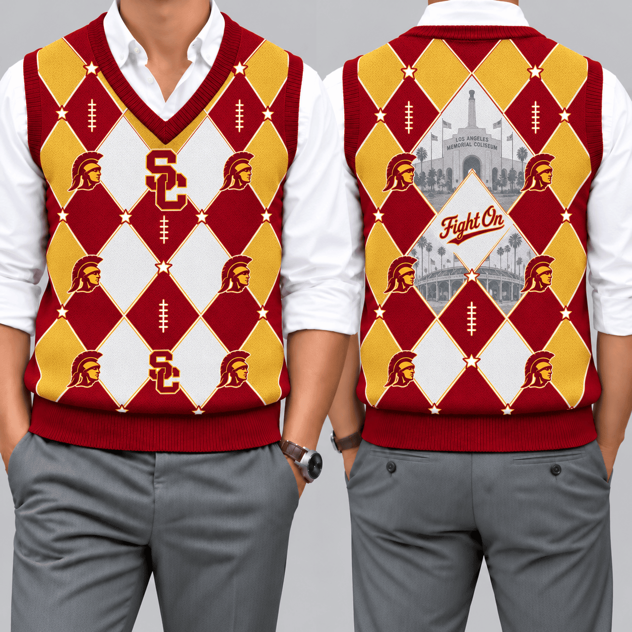 USC Trojans Team Argyle Football Fan V-Neck Sleeveless Knit Vest