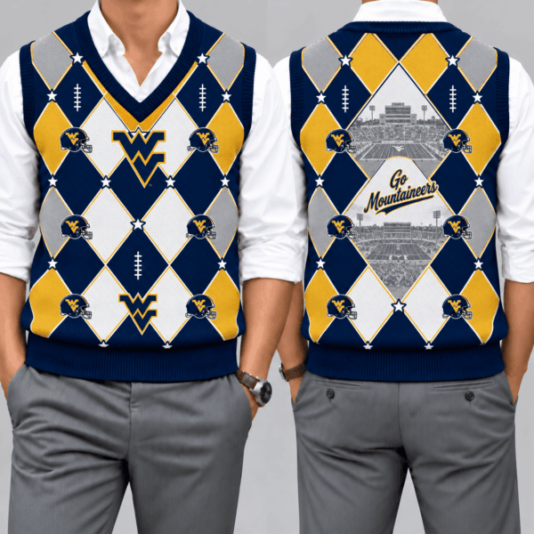 West Virginia Mountaineers Team Argyle Football Fan V-Neck Sleeveless Knit Vest