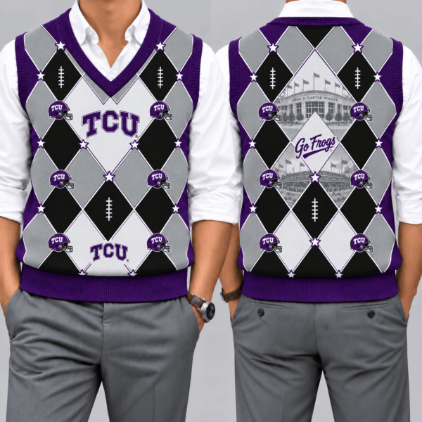 TCU Horned Frogs Team Argyle Football Fan V-Neck Sleeveless Knit Vest
