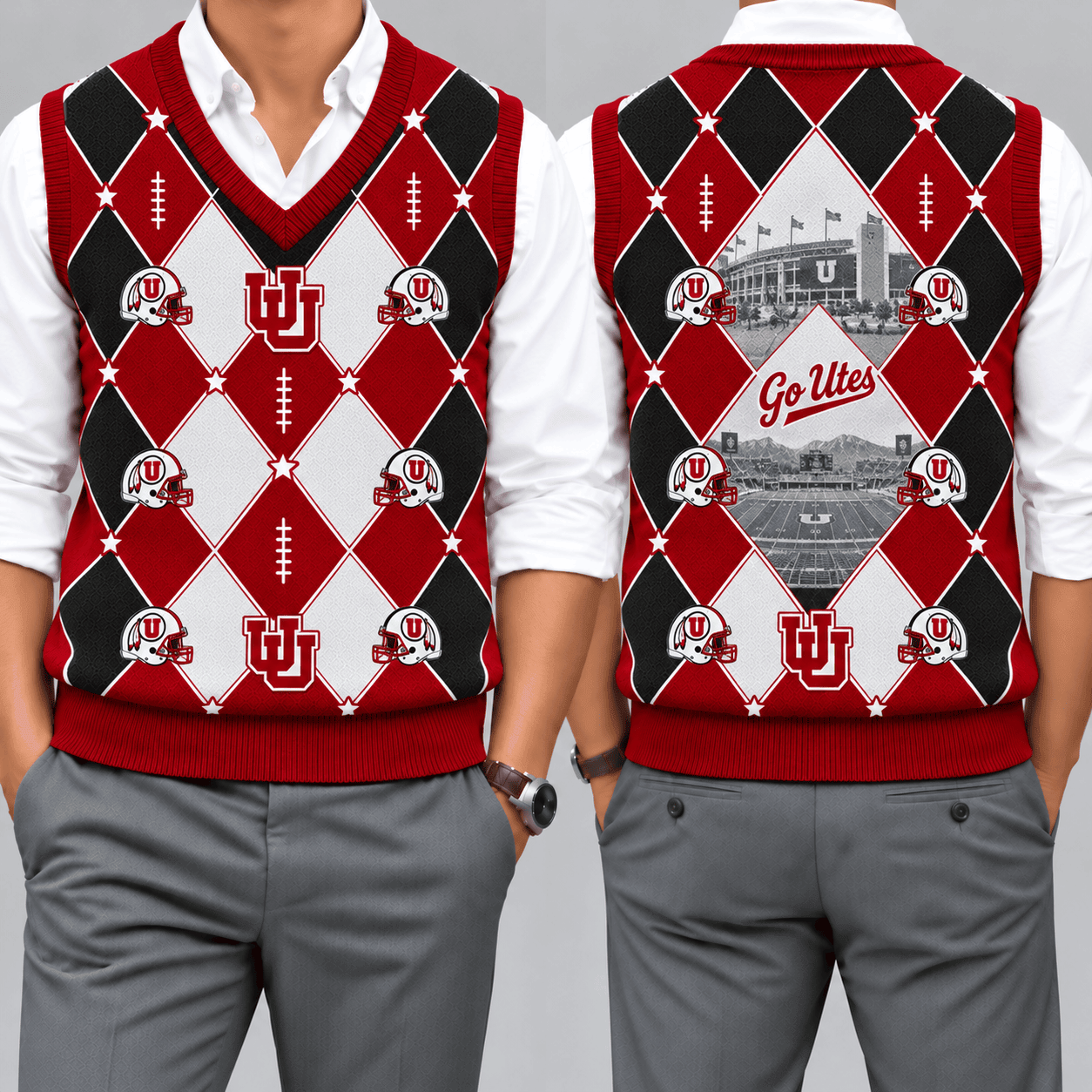 Utah Utes Team Argyle Football Fan V-Neck Sleeveless Knit Vest