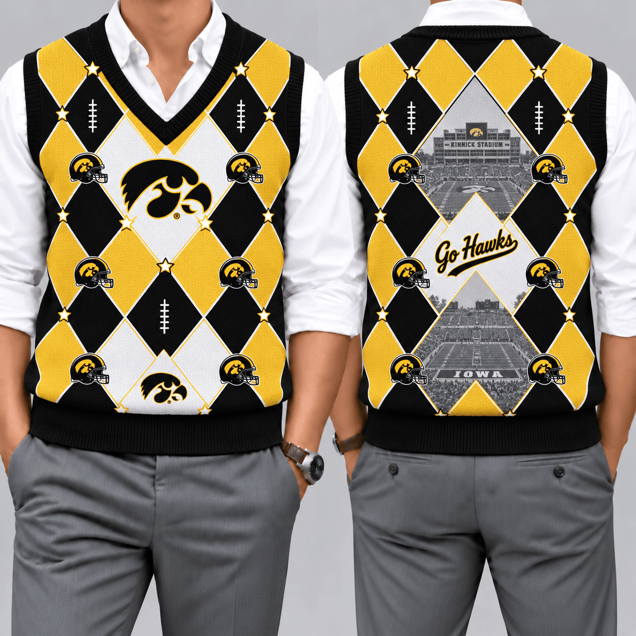 Iowa Hawkeyes Team Argyle Football Fan V-Neck Sleeveless Knit Vest