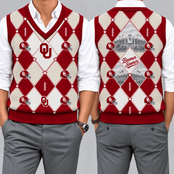 Oklahoma Sooners Team Argyle Football Fan V-Neck Sleeveless Knit Vest