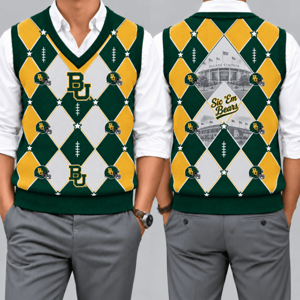 Baylor Bears Team Argyle Football Fan V-Neck Sleeveless Knit Vest