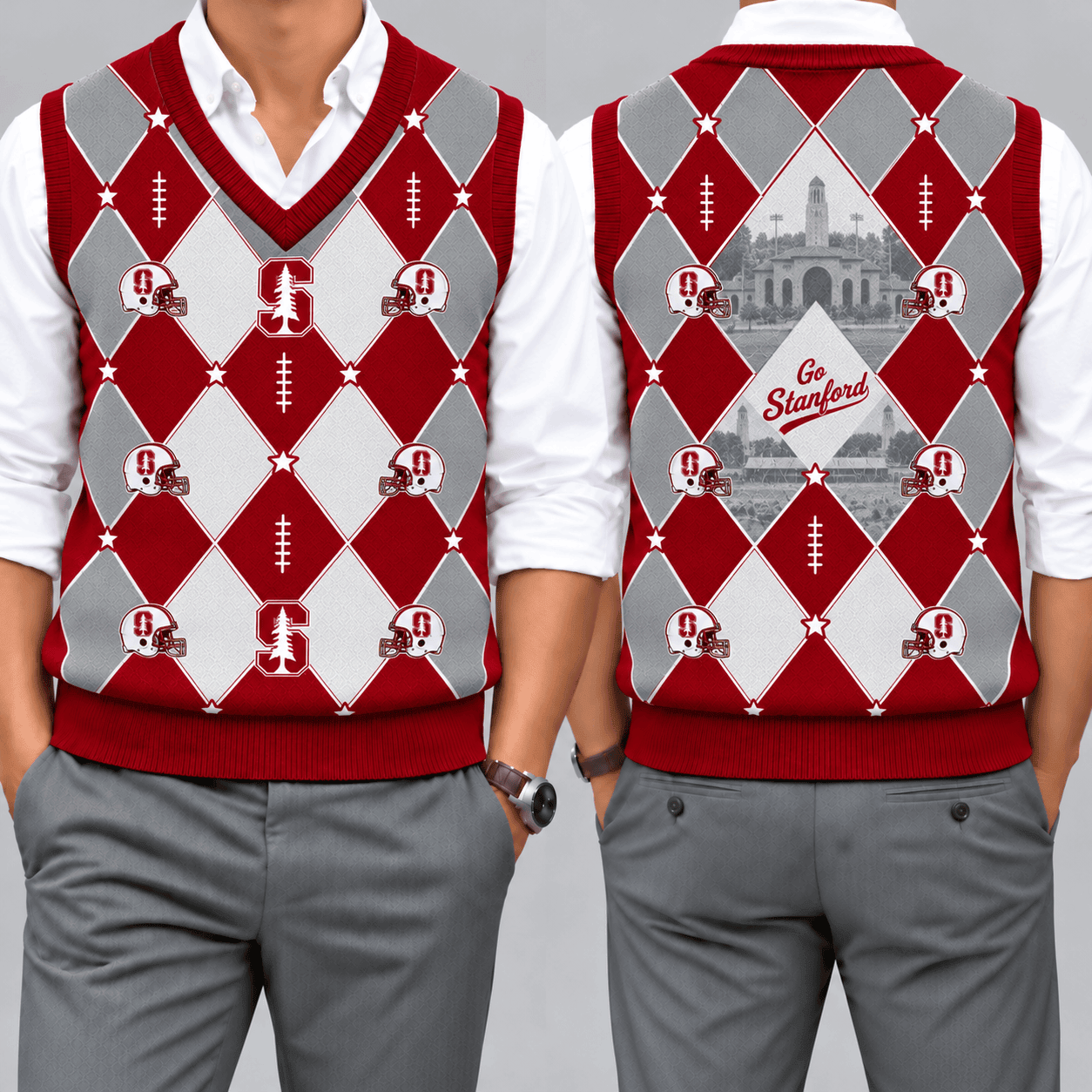 Stanford Cardinal Team Argyle Football Fan V-Neck Sleeveless Knit Vest