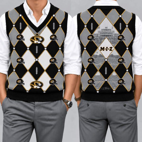Missouri Tigers Team Argyle Football Fan V-Neck Sleeveless Knit Vest