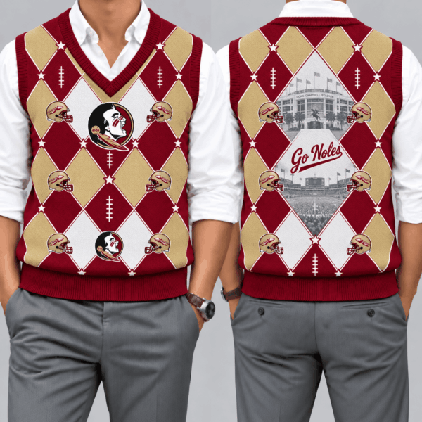 Florida State Seminoles Team Argyle Football Fan V-Neck Sleeveless Knit Vest