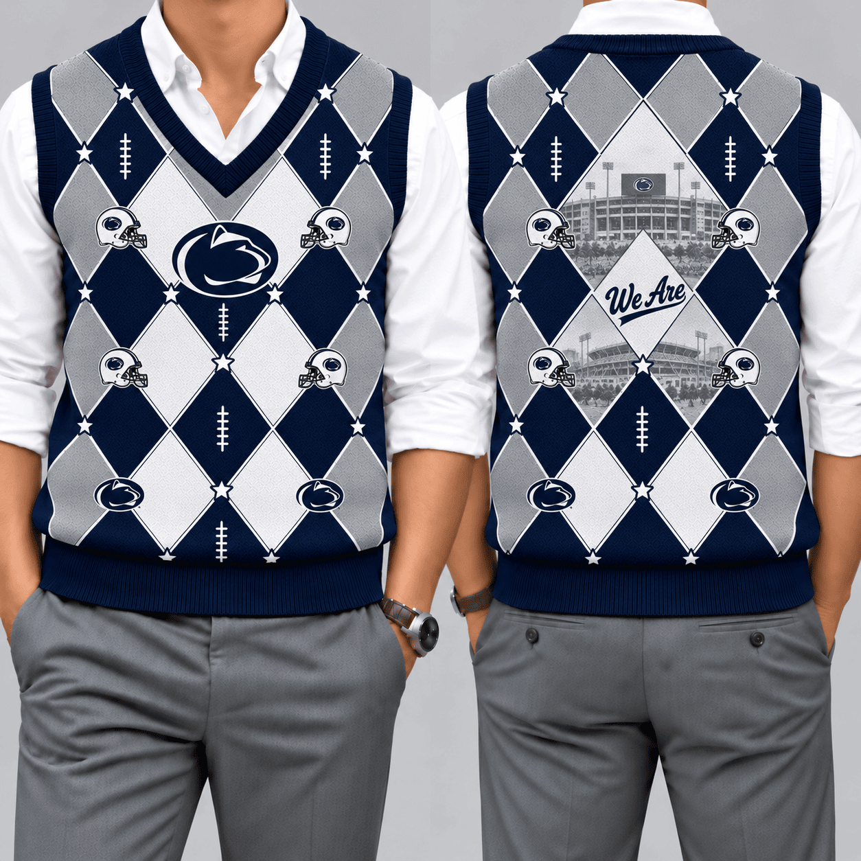 Penn State Nittany Lions Team Argyle Football Fan V-Neck Sleeveless Knit Vest