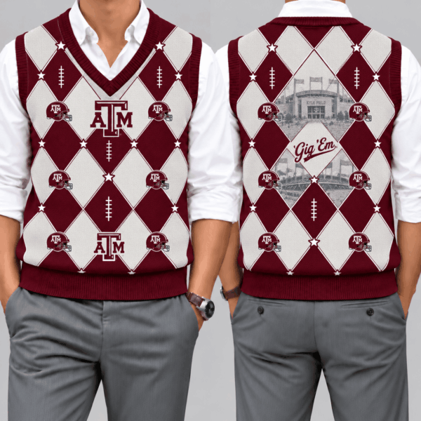 Texas A&M Aggies Team Argyle Football Fan V-Neck Sleeveless Knit Vest