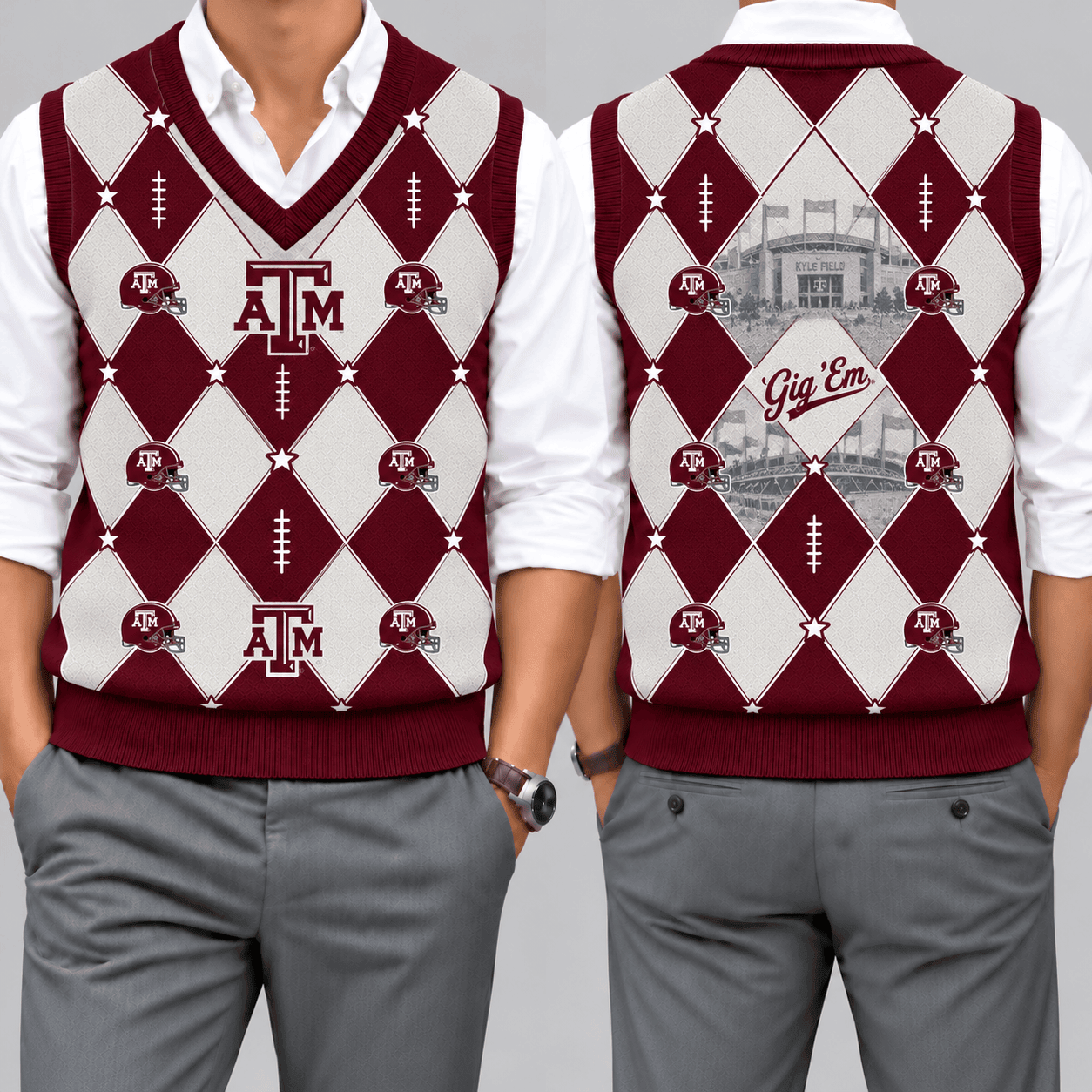 Texas A&M Aggies Team Argyle Football Fan V-Neck Sleeveless Knit Vest