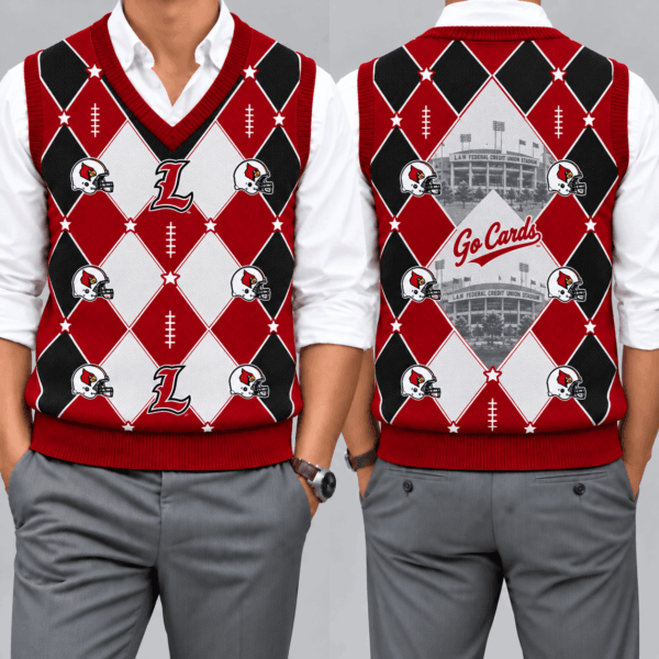 Louisville Cardinals Team Argyle Football Fan V-Neck Sleeveless Knit Vest
