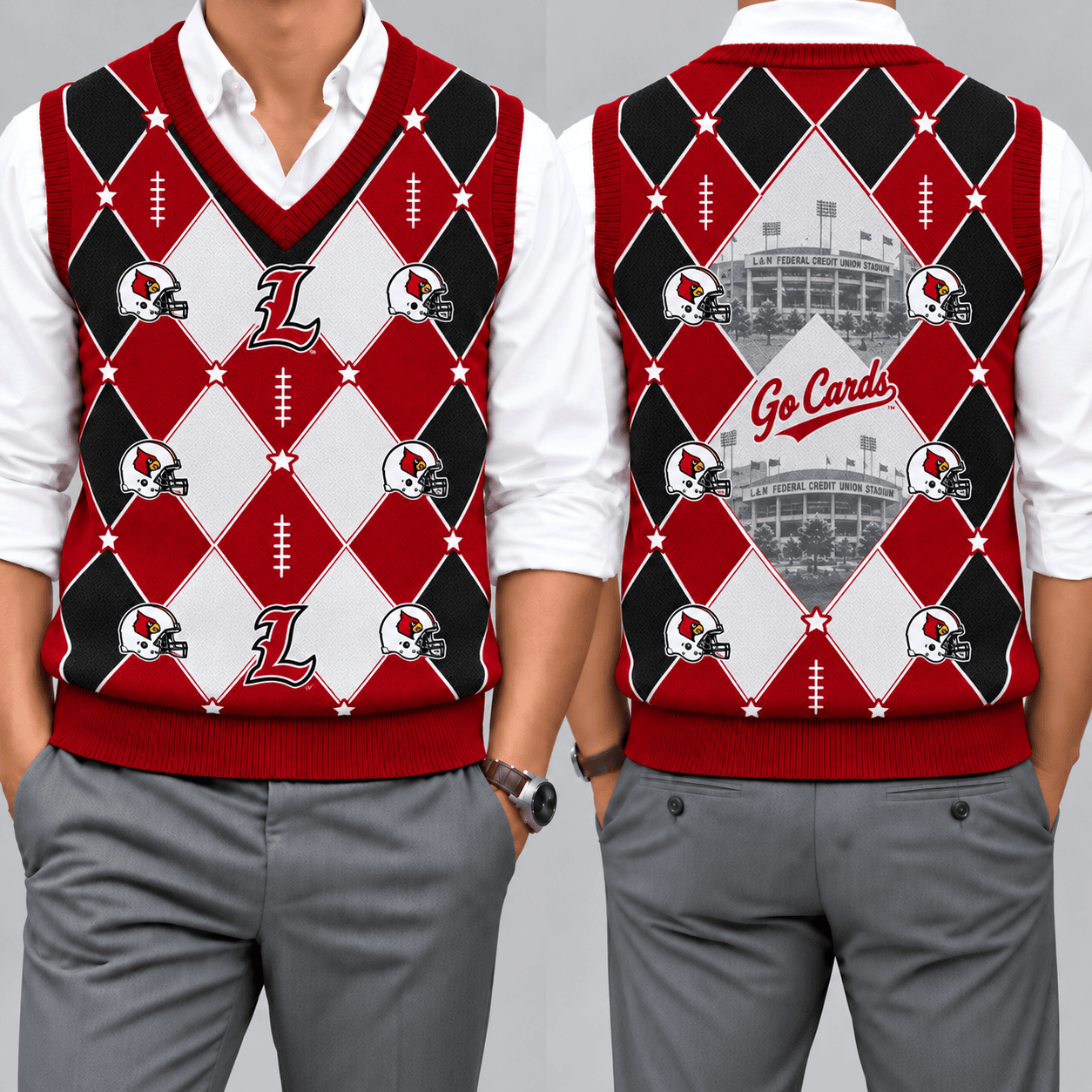Louisville Cardinals Team Argyle Football Fan V-Neck Sleeveless Knit Vest