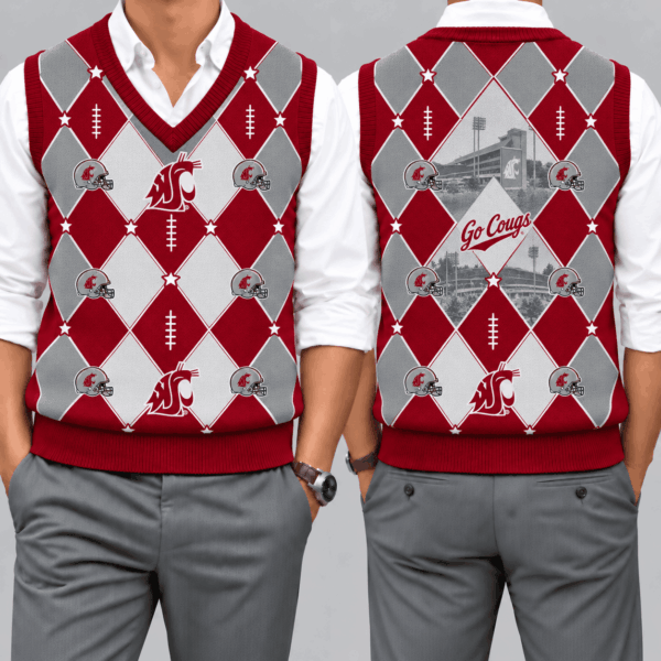 Washington State Cougars Team Argyle Football Fan V-Neck Sleeveless Knit Vest