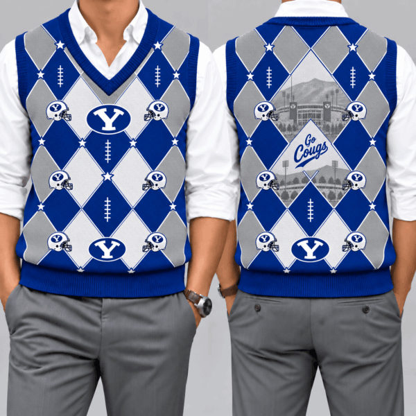 BYU Cougars Team Argyle Football Fan V-Neck Sleeveless Knit Vest