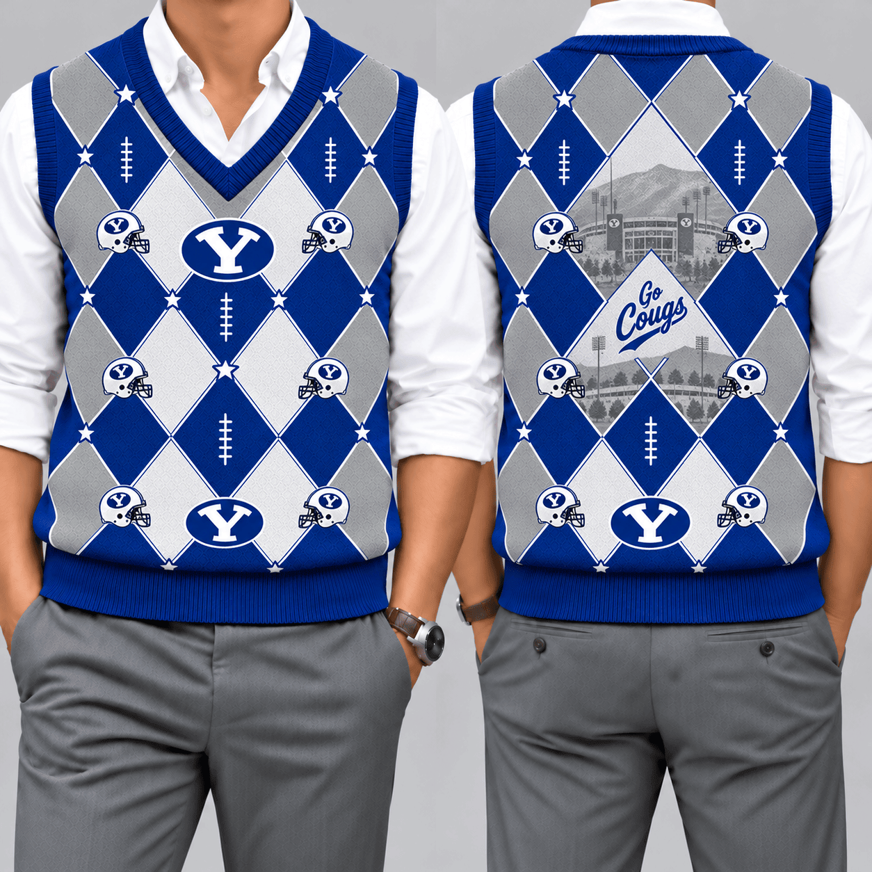 BYU Cougars Team Argyle Football Fan V-Neck Sleeveless Knit Vest