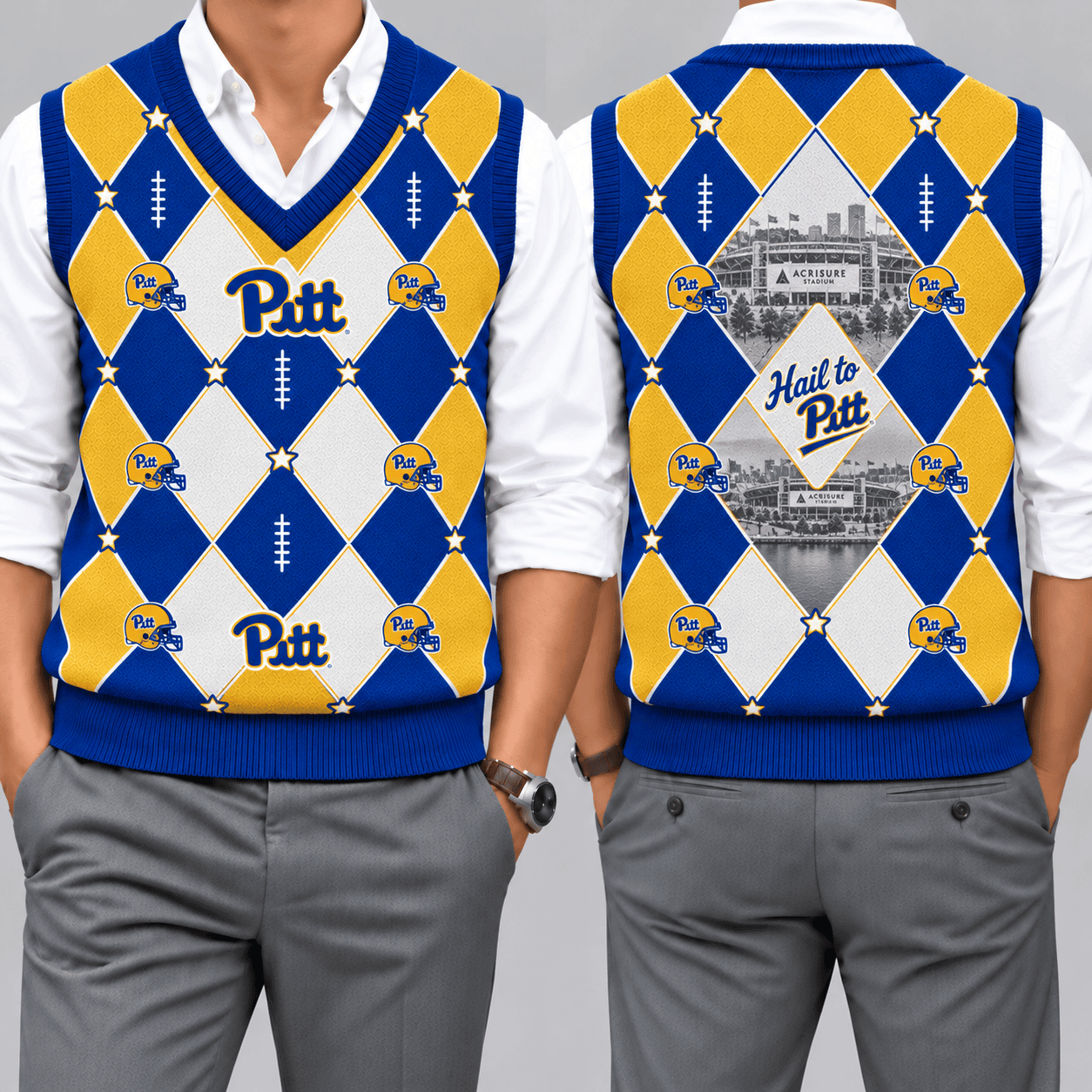 Pittsburgh Panthers Team Argyle Football Fan V-Neck Sleeveless Knit Vest
