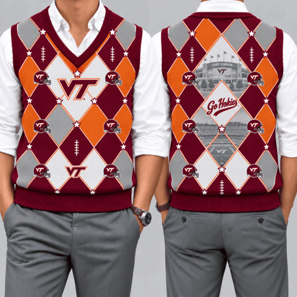 Virginia Tech Hokies Team Argyle Football Fan V-Neck Sleeveless Knit Vest