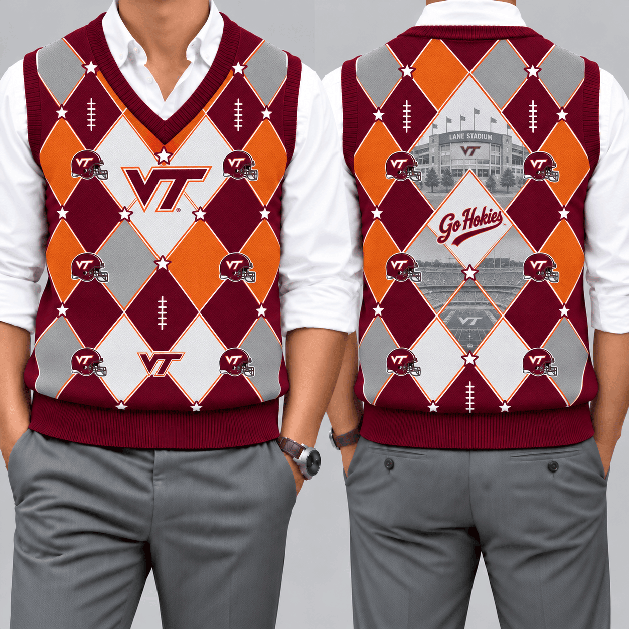 Virginia Tech Hokies Team Argyle Football Fan V-Neck Sleeveless Knit Vest