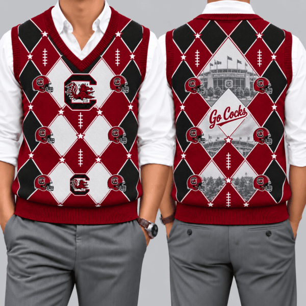 South Carolina Gamecocks Team Argyle Football Fan V-Neck Sleeveless Knit Vest