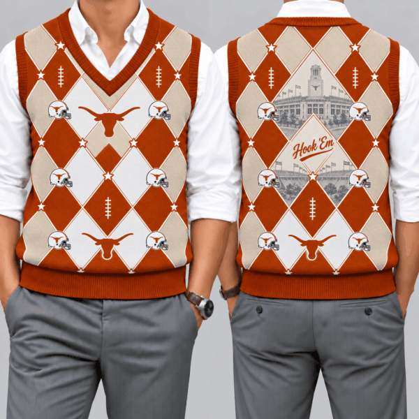 Texas Longhorns Team Argyle Football Fan V-Neck Sleeveless Knit Vest