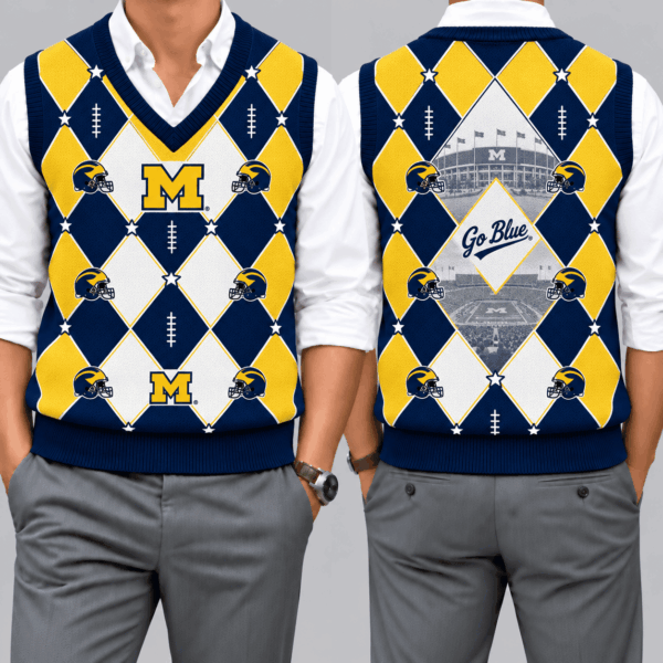 Michigan Wolverines Team Argyle Football Fan V-Neck Sleeveless Knit Vest