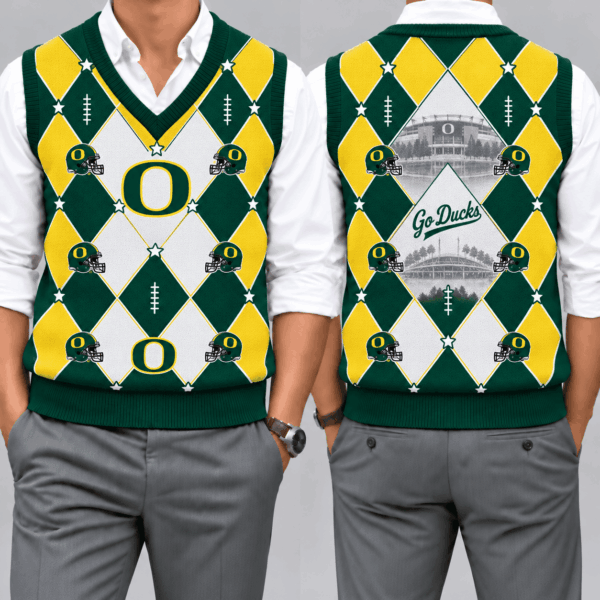 Oregon Ducks Team Argyle Football Fan V-Neck Sleeveless Knit Vest