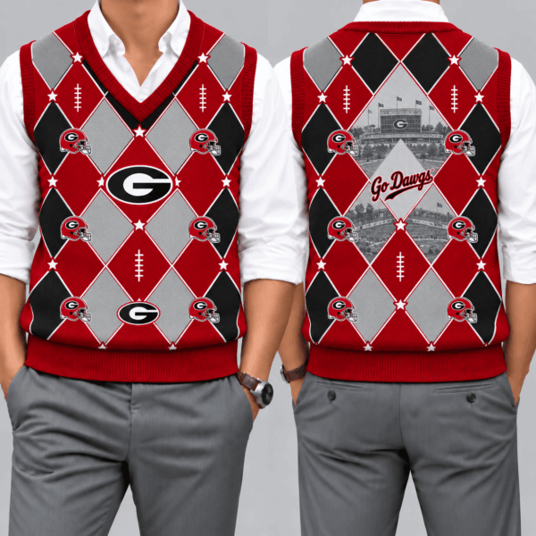 Georgia Bulldogs Team Argyle Football Fan V-Neck Sleeveless Knit Vest