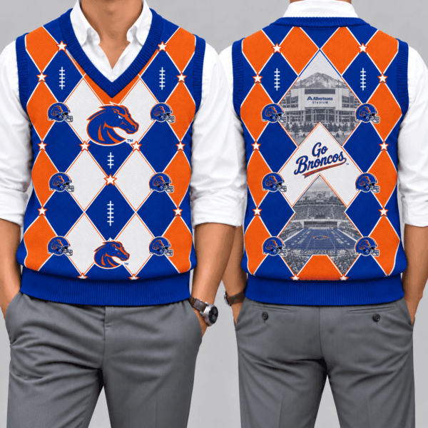 Boise State Broncos Team Argyle Football Fan V-Neck Sleeveless Knit Vest