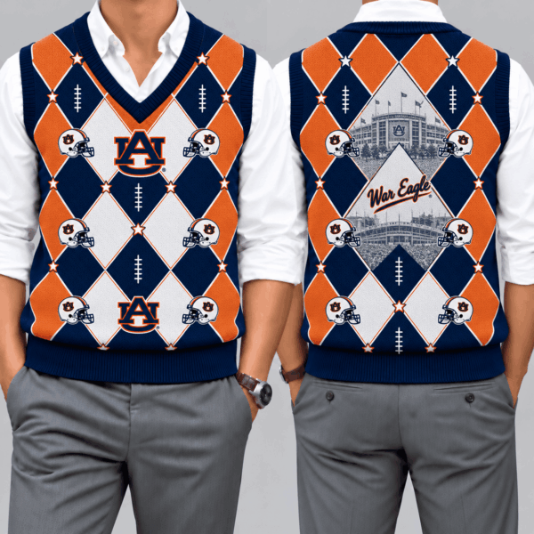 Auburn Tigers Team Argyle Football Fan V-Neck Sleeveless Knit Vest