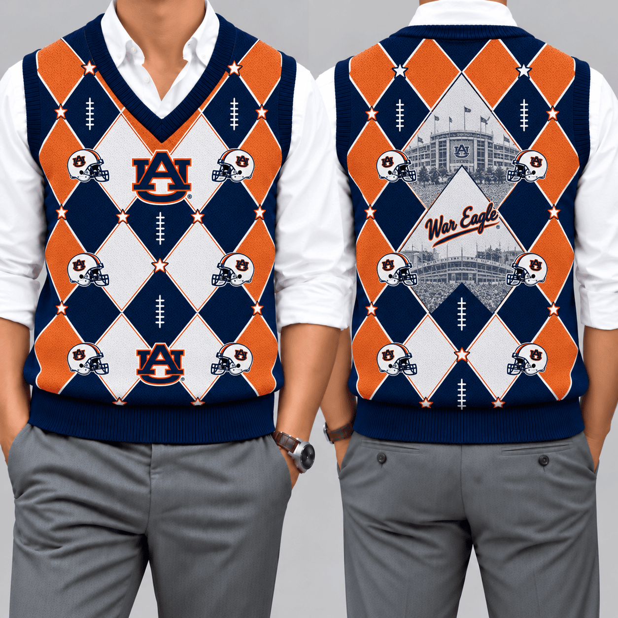 Auburn Tigers Team Argyle Football Fan V-Neck Sleeveless Knit Vest