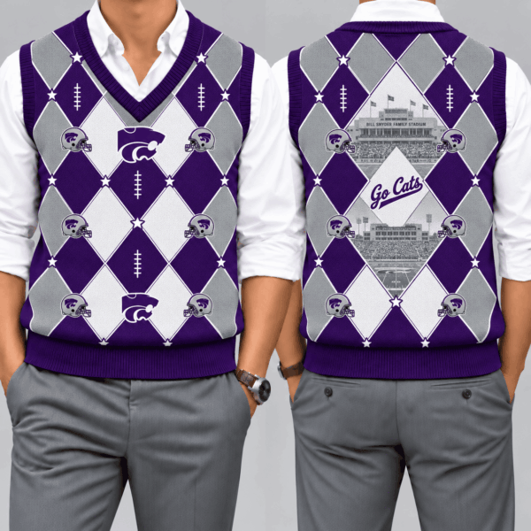 Kansas State Wildcats Team Argyle Football Fan V-Neck Sleeveless Knit Vest