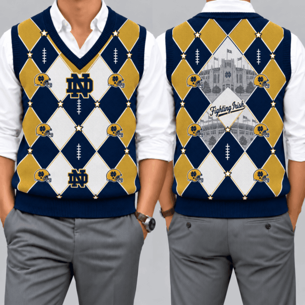 Notre Dame Fighting Irish Team Argyle Football Fan V-Neck Sleeveless Knit Vest