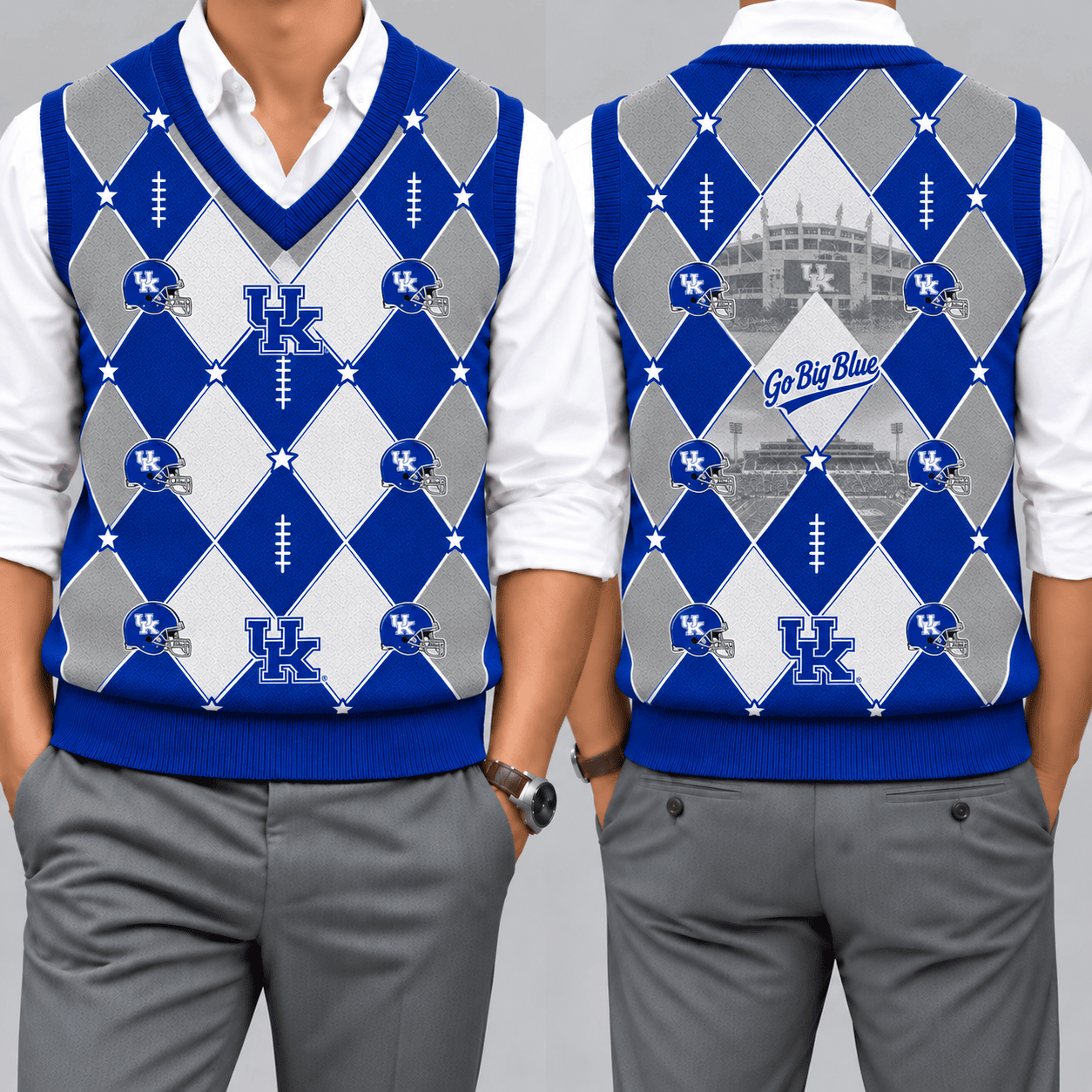 Kentucky Wildcats Team Argyle Football Fan V-Neck Sleeveless Knit Vest