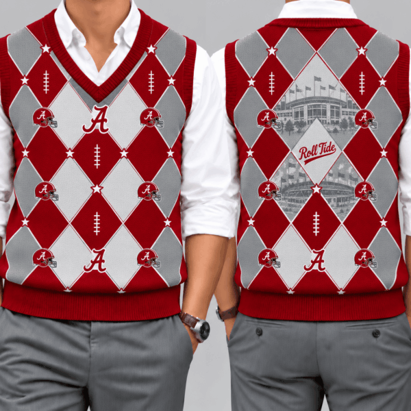 Alabama Crimson Tide Team Argyle Football Fan V-Neck Sleeveless Knit Vest