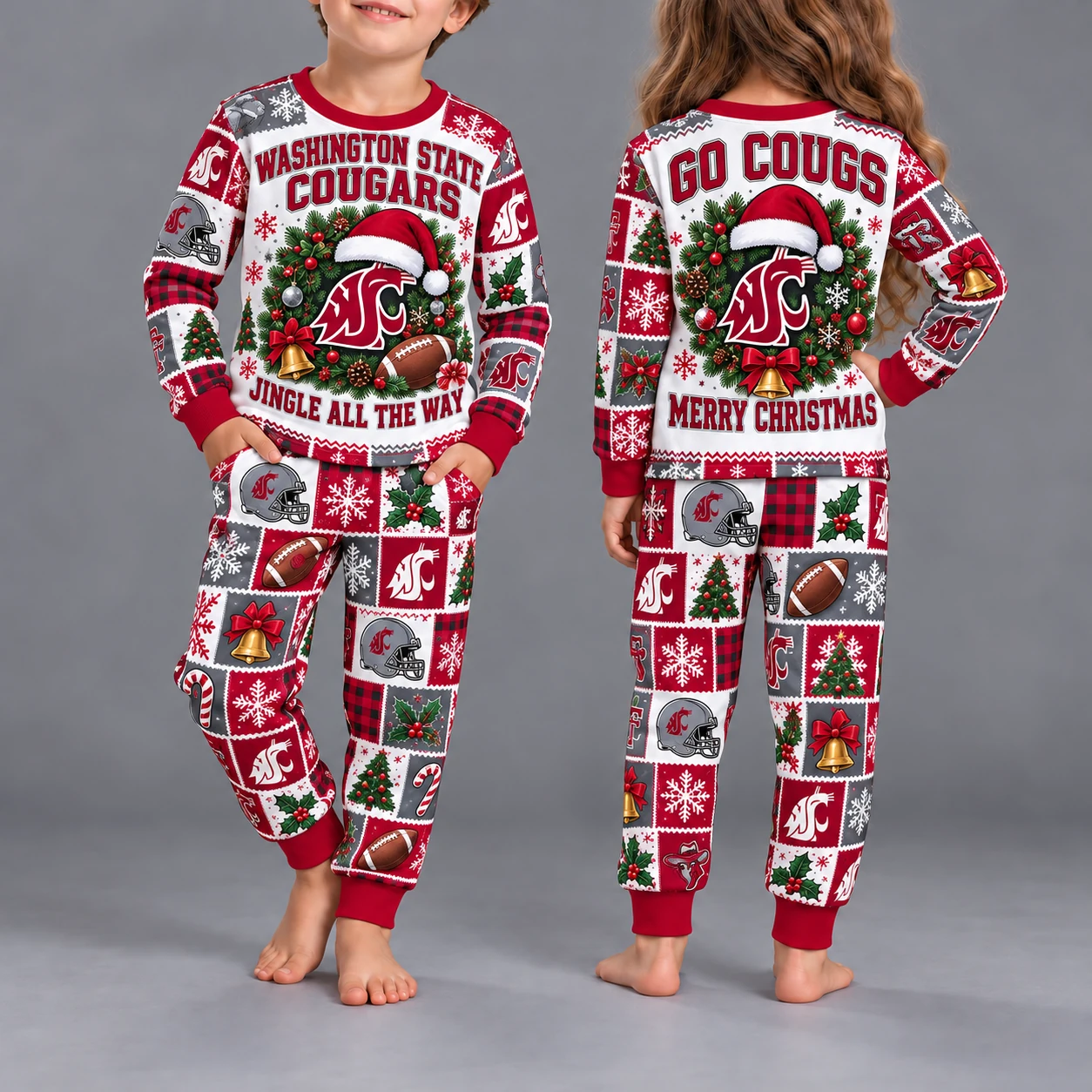 Washington State Cougars Kids Christmas Pajama Set